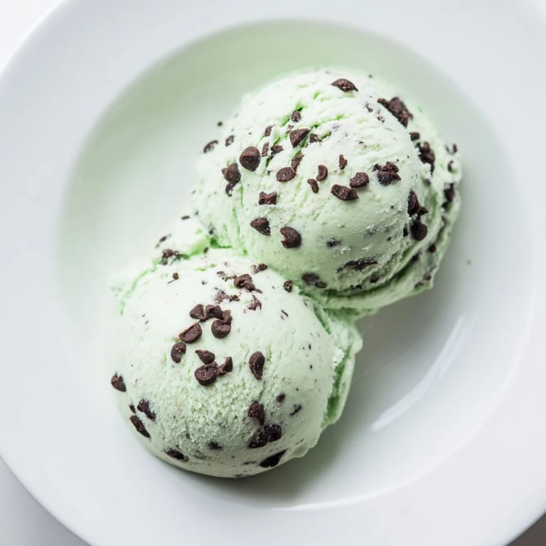 A close-up view of refreshing Mint Chocolate Chip Ice Cream, perfect for a hot summer day.