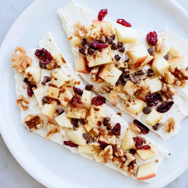 Cool, creamy Apple Cinnamon Yogurt Bark, showing a perfect combination of healthy ingredients and sweet flavors.