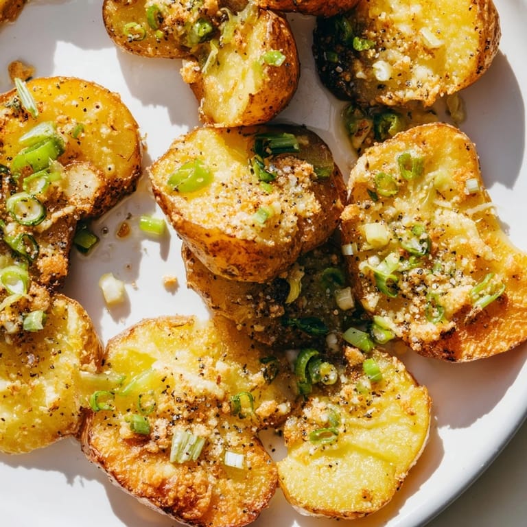 Vibrant image of oven-roasted smashed green onion potato bombs, sprinkled with sea salt for extra flavor.