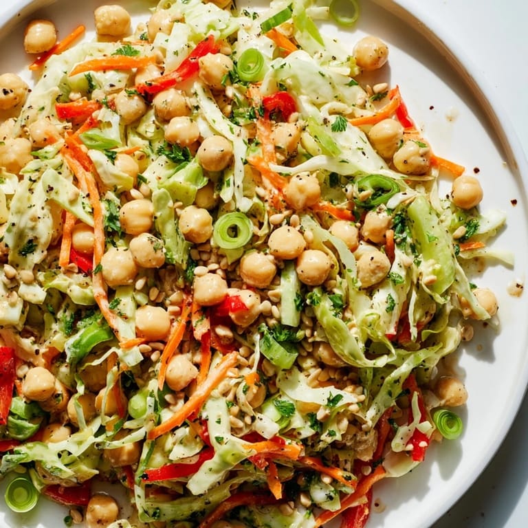 Fresh, vibrant fiber-forward chickpea salad piled high, featuring crisp veggies and a zesty flavor profile.