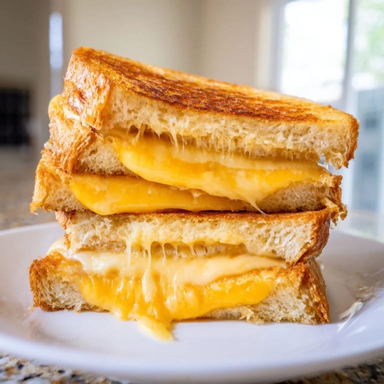 A sliced Mayo Grilled Cheese sandwich with crispy crust and gooey cheese, a delightful comfort food meal.