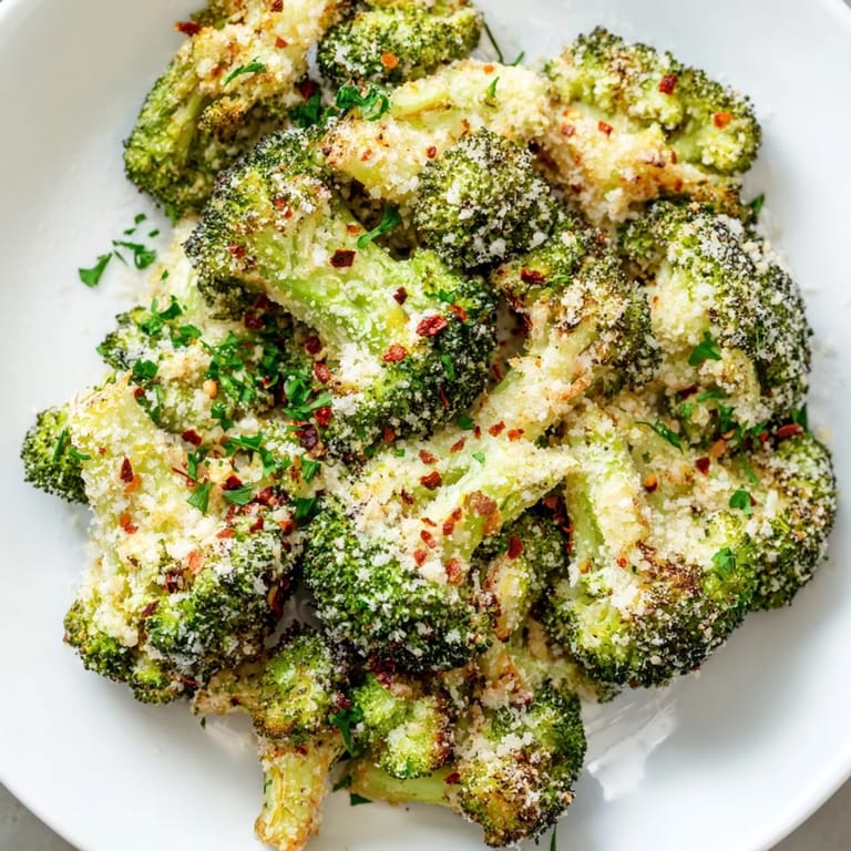 Savory Garlic Parmesan Roasted Broccoli, perfectly roasted with melted Parmesan cheese and garlic infusion.