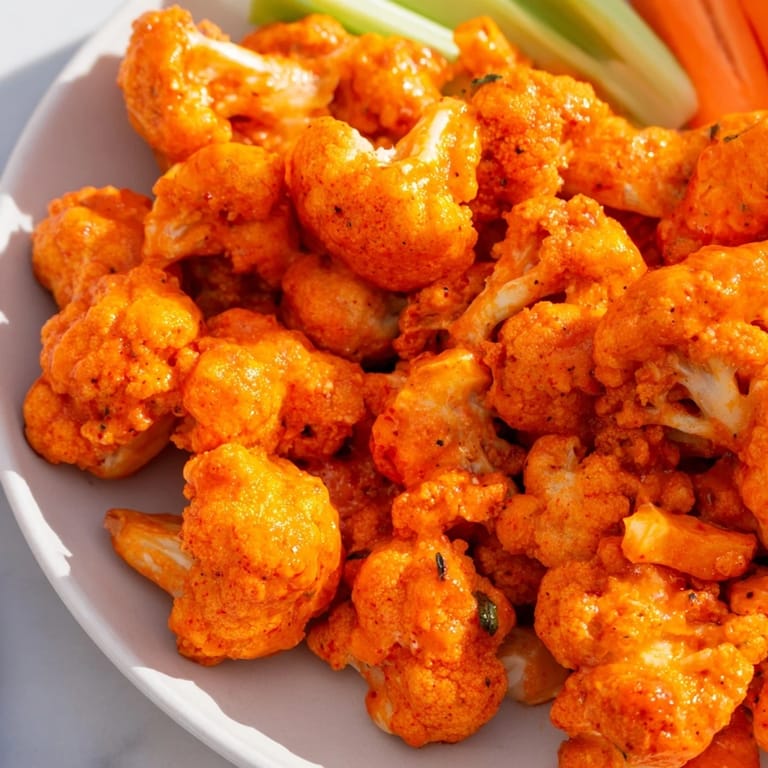 A platter of delicious Buffalo Cauliflower Bites, the perfect vegetarian appetizer for game day.
