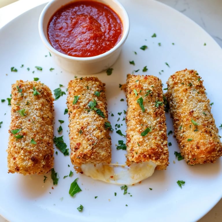 Crispy air fryer mozzarella sticks, perfect for dipping in warm marinara sauce, perfect party food.