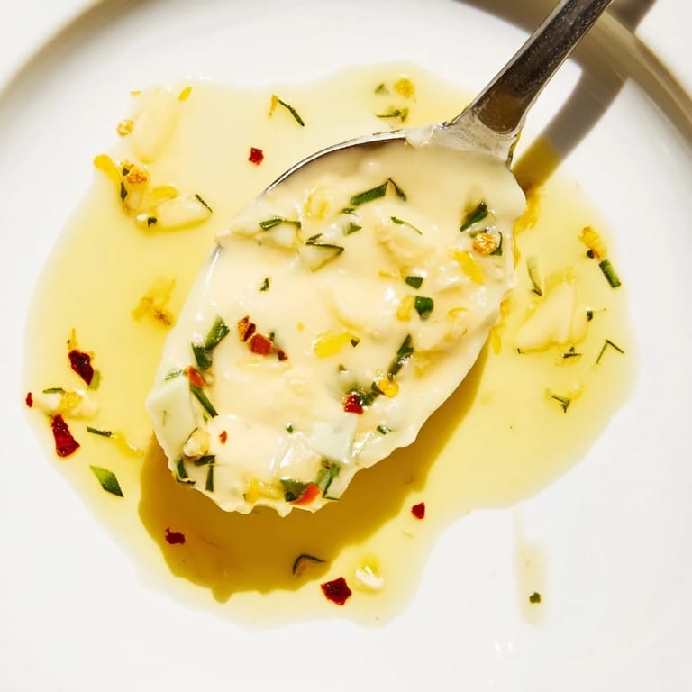 Vibrant Cowboy Butter Sauce in a rustic pan, infused with garlic and lemon zest, ready for dipping seafood or vegetables.  