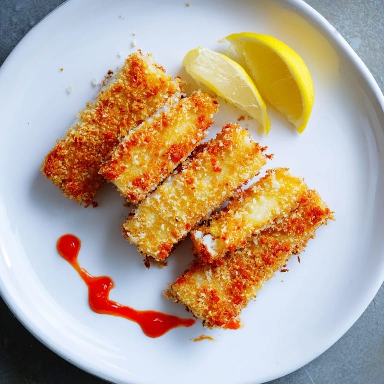 This vegetarian appetizer features crunchy breaded halloumi fries resting on a plate with lemon wedges, ideal for a savory snack or party platter.