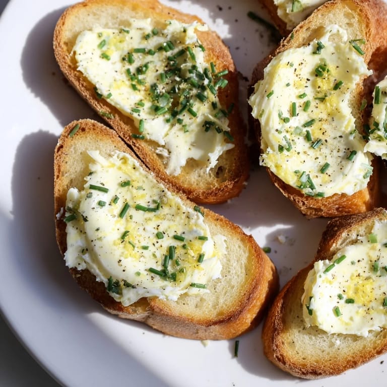 Freshly baked crostini topped with creamy vodka butter, ideal for elegant appetizers at contemporary cocktail parties.