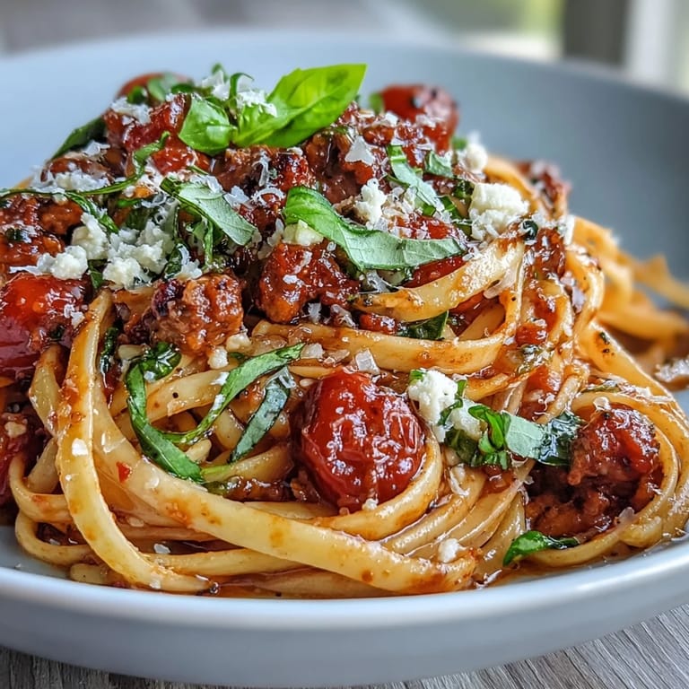 Close-up of Italian Drunken Noodles tossed in a rich wine-kissed sauce, plated beside a glass of red wine.