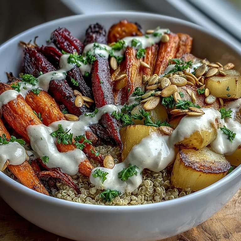 Colorful roasted vegetables and fresh parsley garnish a vibrant bowl of quinoa, served as a wholesome vegetarian dinner.