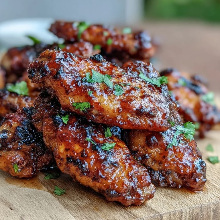 Sticky Guava BBQ Glazed Chicken Wings served with fresh cilantro and limes for dipping.