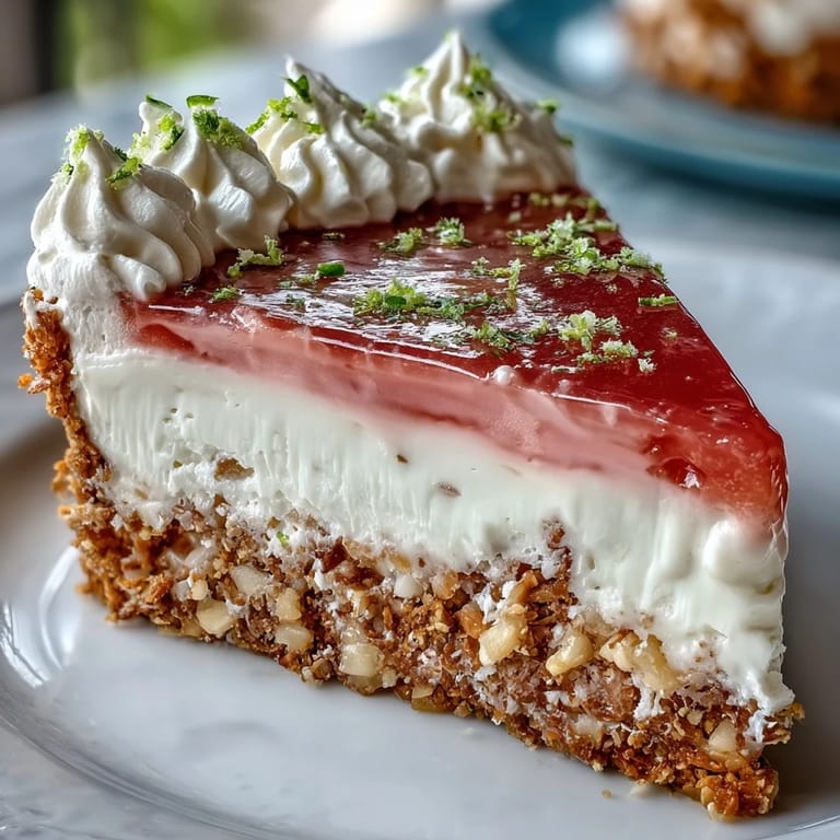 Fresh Guava Cloud Pie served chilled, garnished with lime zest and chopped macadamia nuts for a tropical dessert.