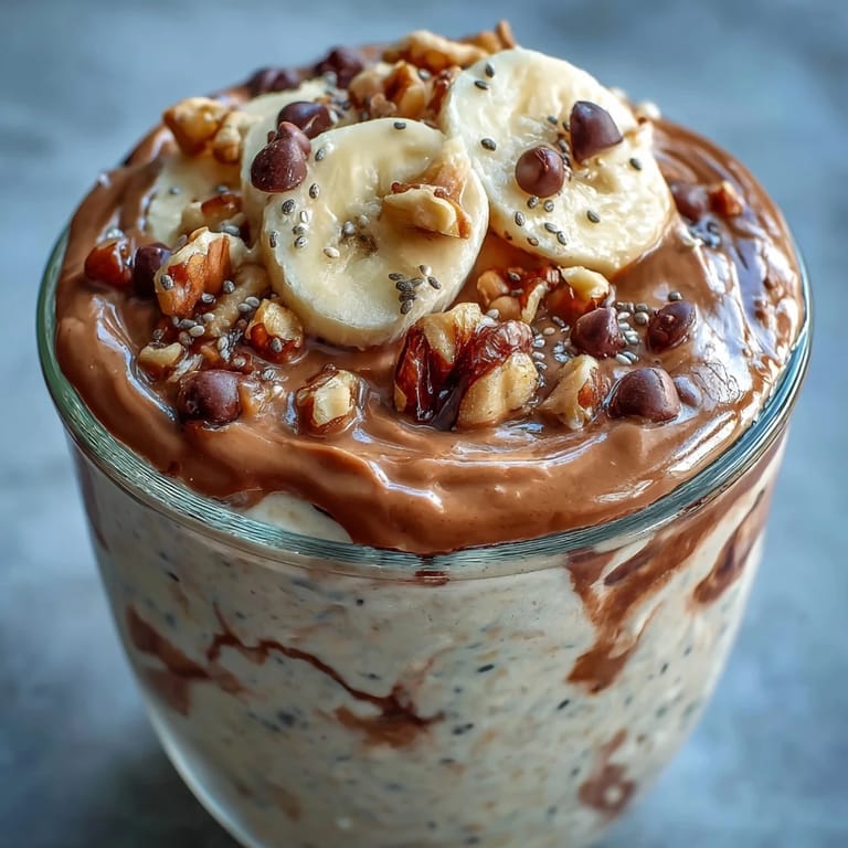 Two jars of protein-packed Chunky Monkey overnight oats with a dollop of Greek yogurt and chopped walnuts.
