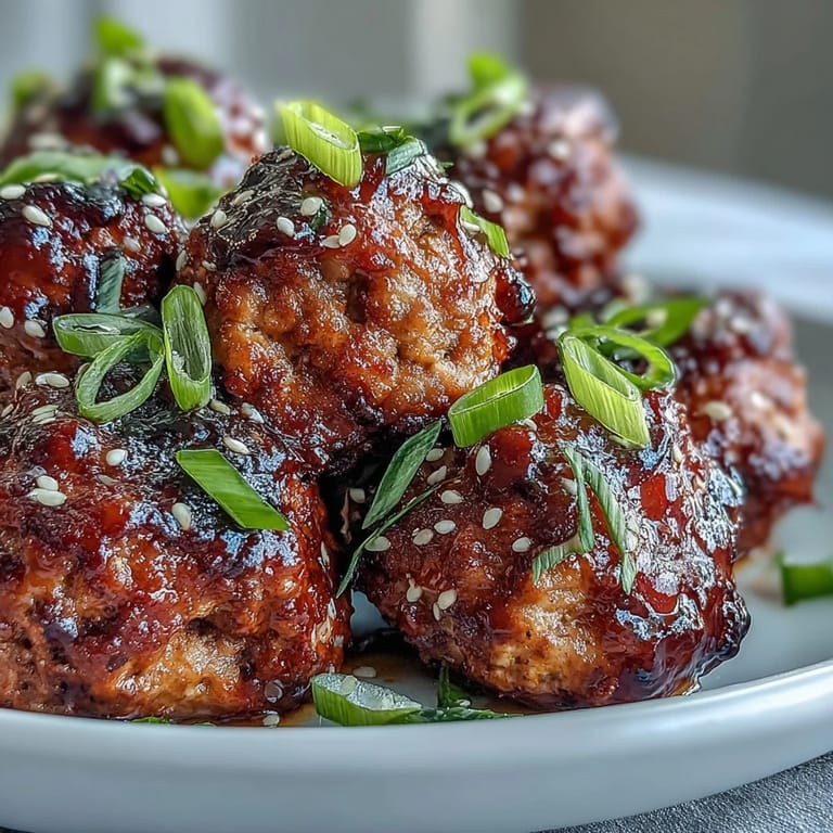 A close-up view shows Spicy Chili Honey Turkey Meatballs coated in sticky glaze over steamed rice bowls.