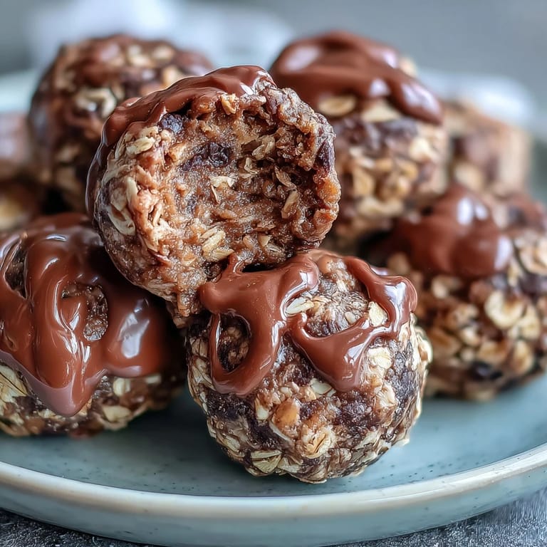 Plate of Vegan Chocolate Peanut Butter Protein Balls served with a tall glass of almond milk, perfect for a quick post-workout snack.