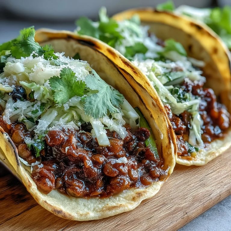 Soft tortillas are loaded with tender BBQ lentils and crunchy purple cabbage slaw.