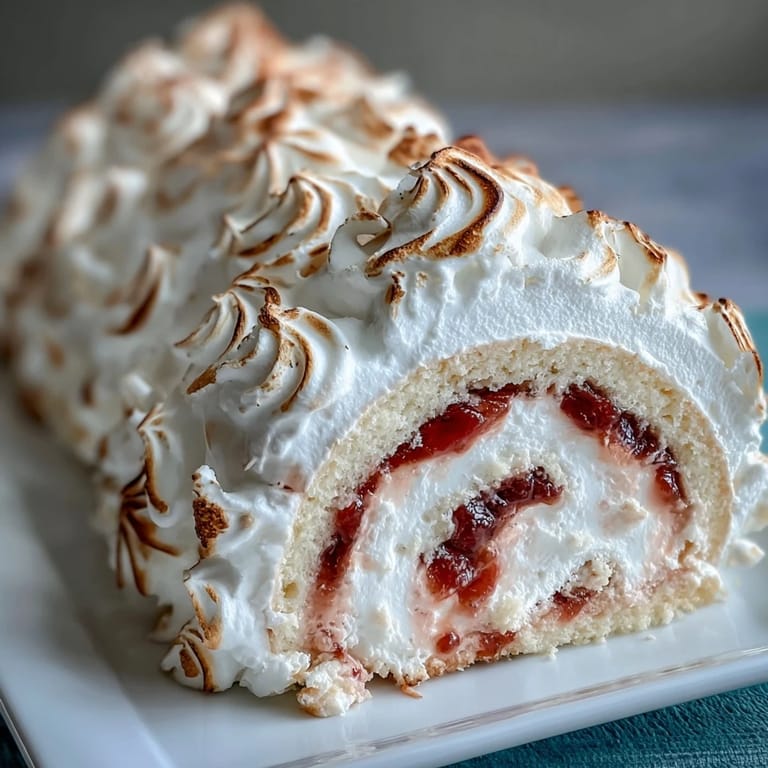 Rich Puerto Rican brazo gitano with guava filling, delicately rolled and crowned with golden toasted meringue for a tropical treat.