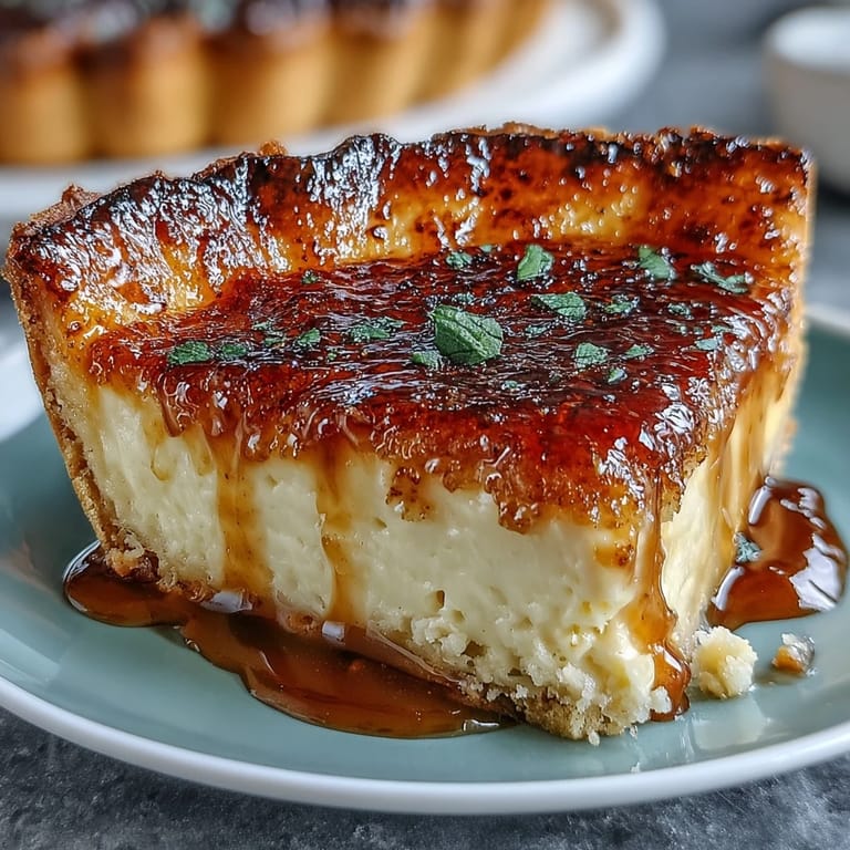 Silky cardamom-infused custard tart garnished with vibrant berries and tropical fruit.  
