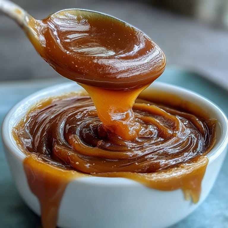 A warm bowl of miso caramel sauce, its deep golden color and buttery aroma inviting for dessert or snack time.