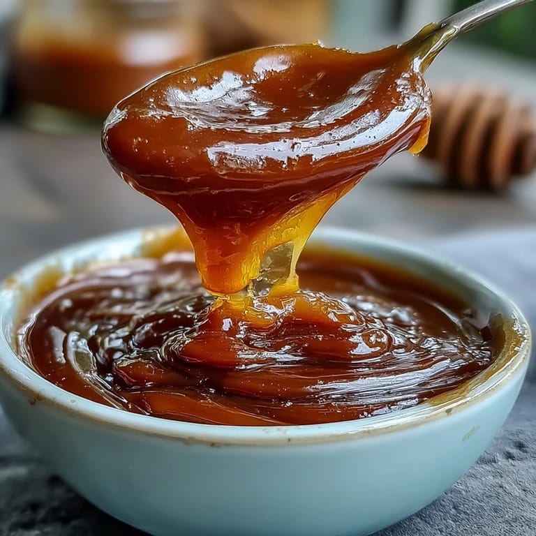 Silky miso caramel sauce with a rich umami depth, perfect for dipping crisp apple slices or drizzling over pancakes.  