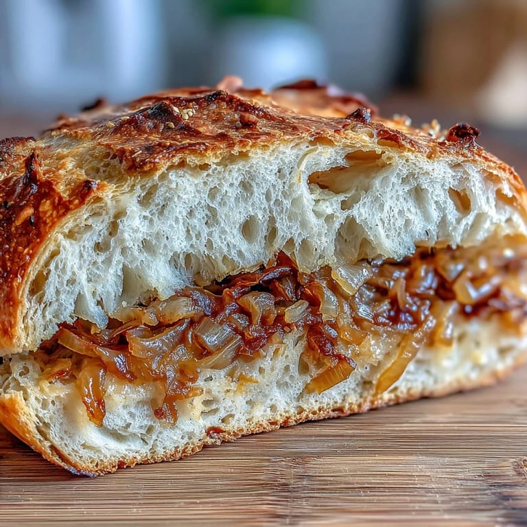 Golden-brown sourdough onion bagels with a tangy interior and caramelized onion topping, perfect for brunch.  