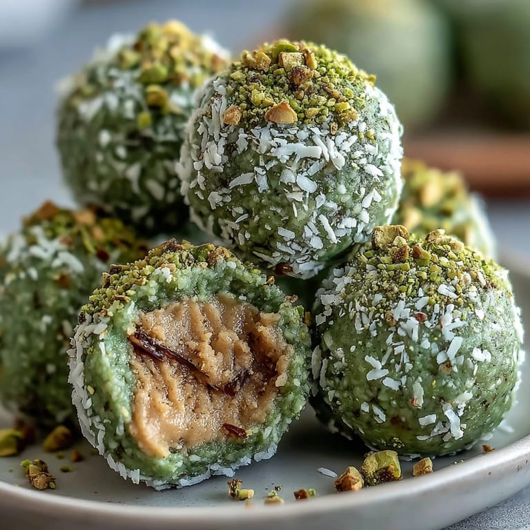 Creamy coconut and earthy matcha blend in these wholesome oat-based energy bites, ideal for a quick, nutritious treat.