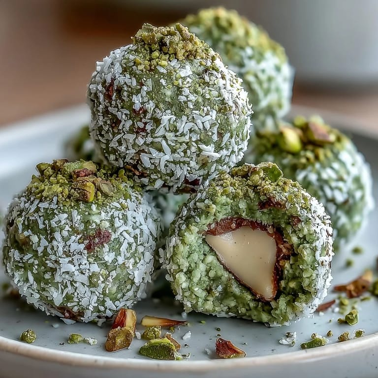 Green matcha powder, shredded coconut, and rolled oats combine in these easy, energizing no-bake snack balls.