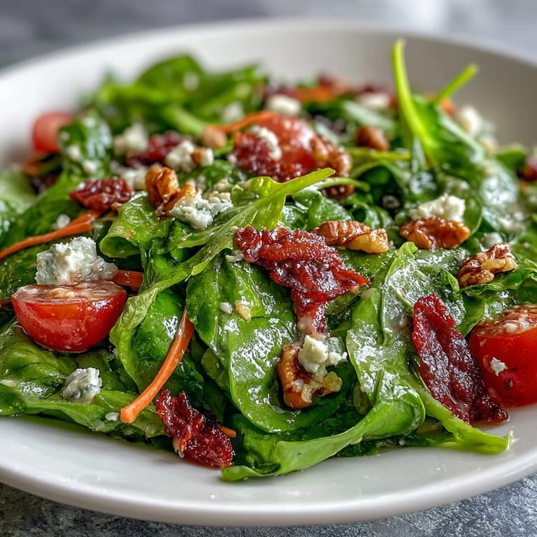 Vibrant spring greens salad with crunchy radish, carrot, and toasted nuts, finished with creamy honey mustard dressing.