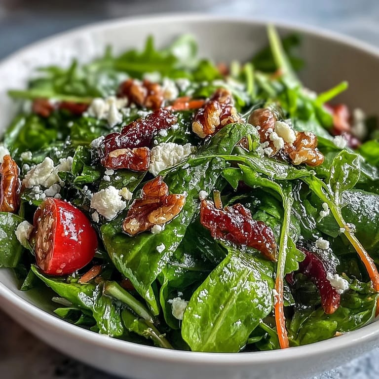 Light and refreshing spring greens salad featuring juicy cherry tomatoes, cucumber ribbons, and a sweet-tangy honey mustard dressing.