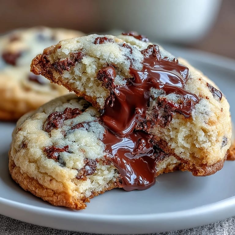 A close-up of cottage cheese chocolate chip cookies, showcasing gooey chocolate and soft, fluffy texture.