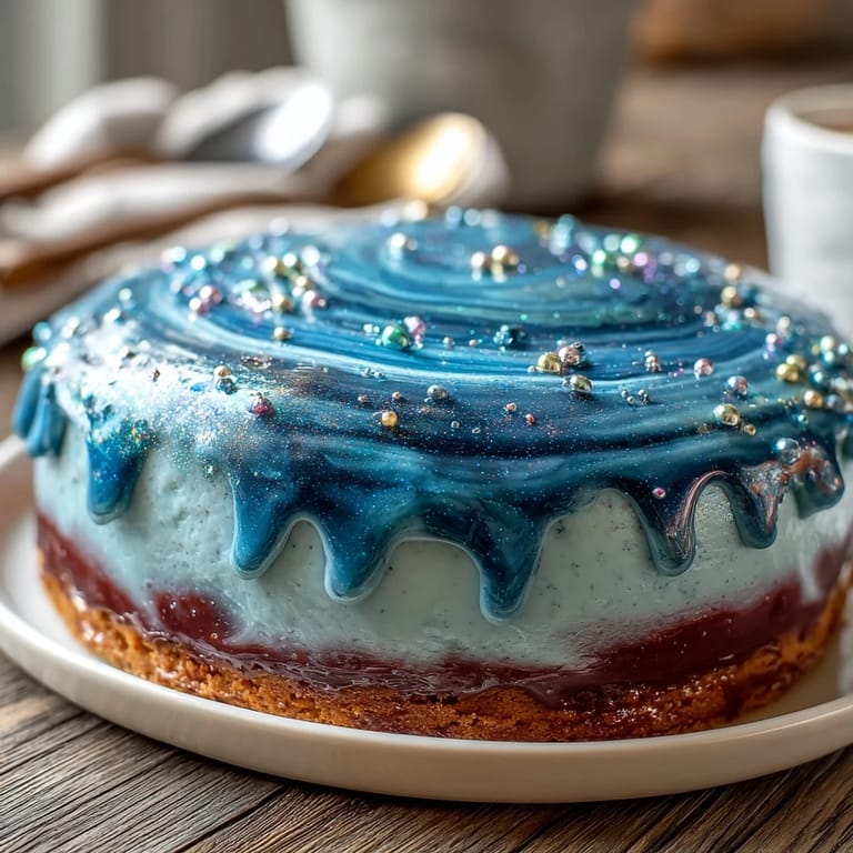 Stunning zodiac birthday cake featuring a moist vanilla sponge layered with vibrant galaxy buttercream and silver star accents.