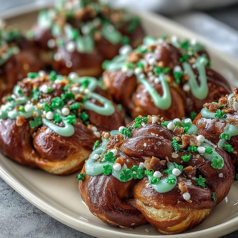 Crunchy pretzel shamrocks dipped in vibrant green candy coating, decorated with festive sprinkles for a fun St. Patricks Day treat.