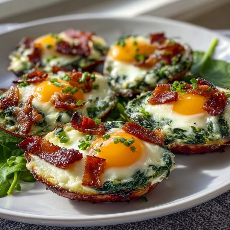 Creamy spinach deviled eggs featuring a bright green yolk filling, garnished with crunchy ham bits for a savory twist on a classic appetizer.