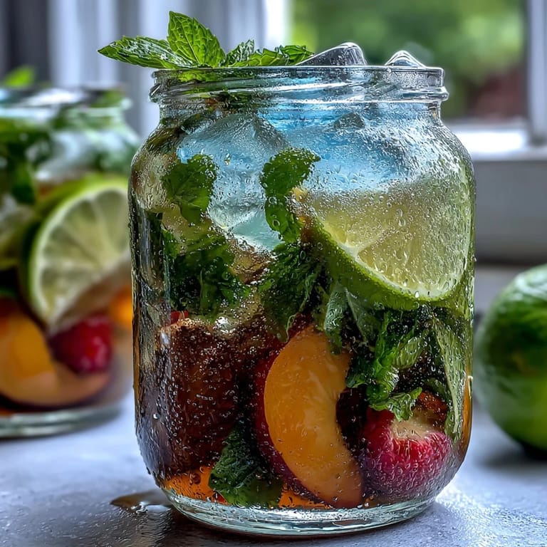 Festive spring-inspired mojito pitcher bursting with mint aroma, citrus slices, and sparkling water, ideal for gatherings.