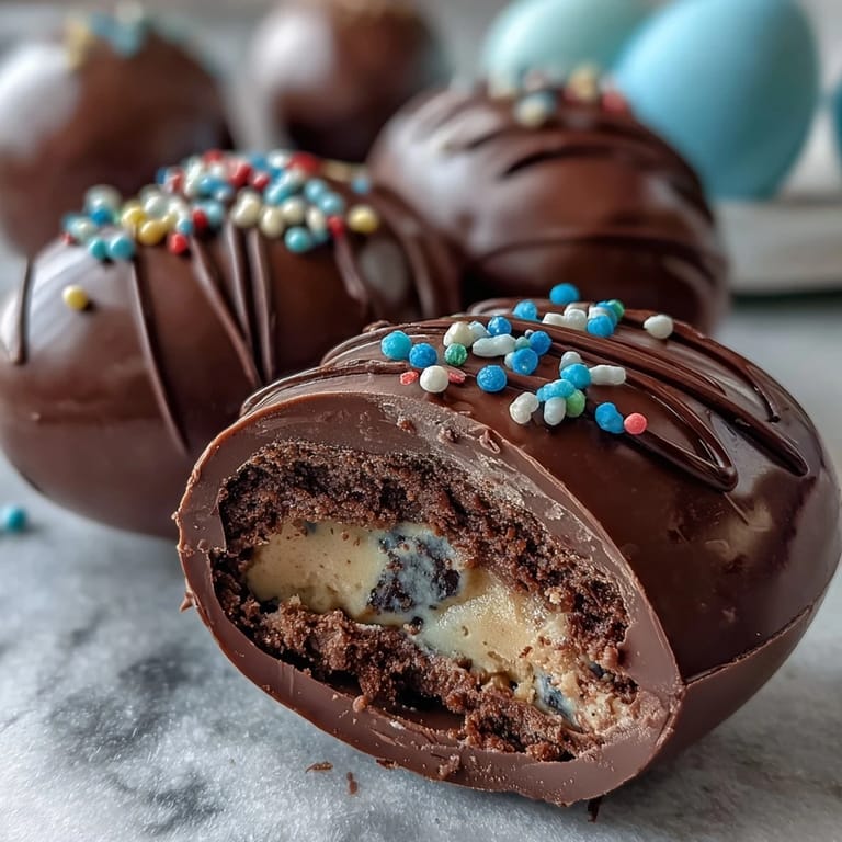 Handmade peanut butter Easter eggs with a creamy center and decadent chocolate shell, ideal for springtime dessert trays.