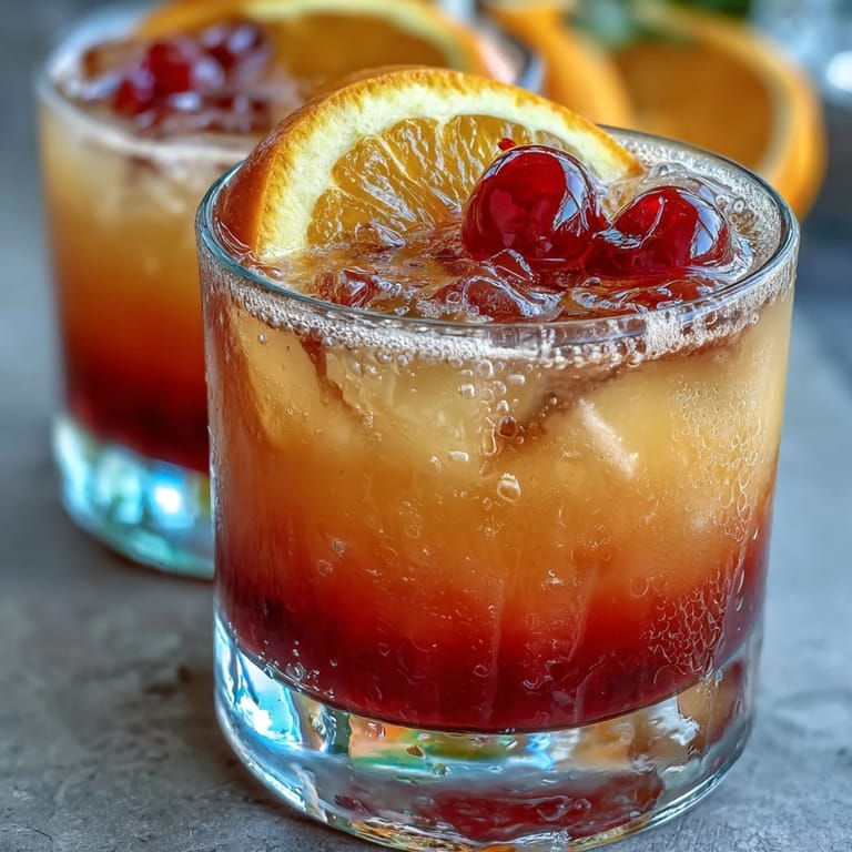 Refreshing non-alcoholic sunrise mocktail with grenadine, citrus juices, and ice, perfect for parties or summer gatherings.