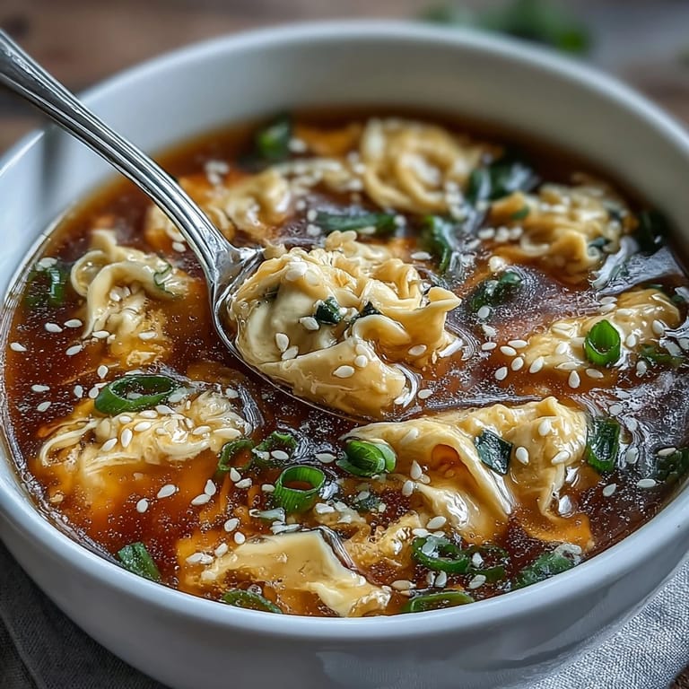 Silky egg ribbons swirl in a fragrant, comforting homemade egg drop soup, perfect for a quick and nourishing meal.