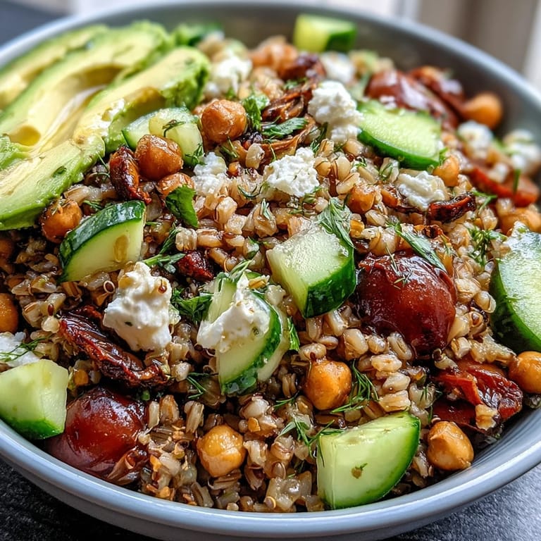 Flavorful Ancient Grains Bowl, showcasing farro, quinoa, and chickpeas for dinner.