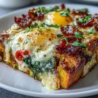 A freshly baked Easy Sweet Potato Egg Casserole with golden edges, pulled from a 9x13-inch pan for a hearty breakfast.