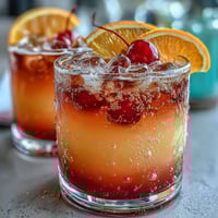 Vibrant ombre sunrise mocktail with grenadine, orange juice, and pineapple juice creating a stunning sunrise gradient effect.